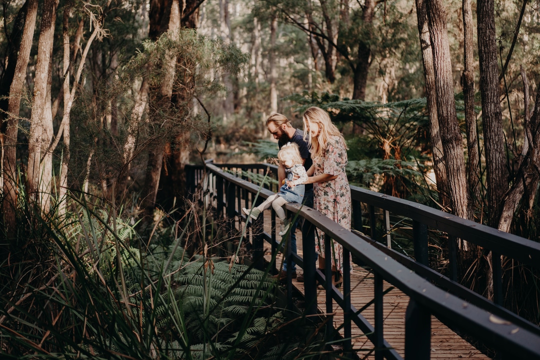 Family exploring the forest at Tanah Marah Margaret River accommodation