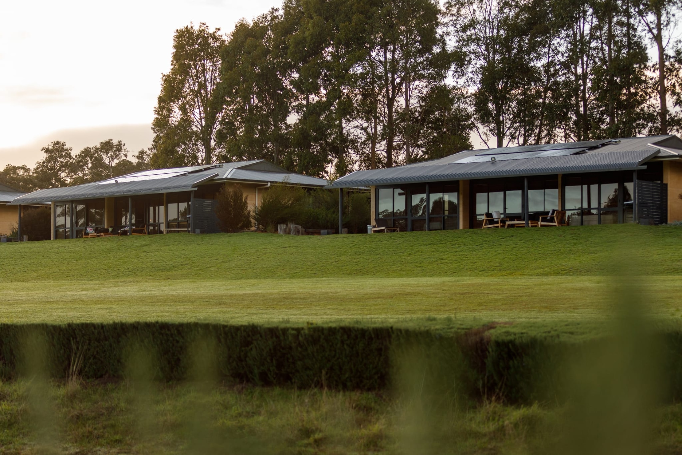 Tanah Marah rammed earth lakeside chalets in Margaret River